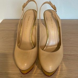 Charlotte Olympi Nude & Gold Slingbacks